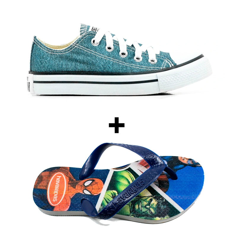 Kit Menino Tênis Infantil All Star + Chinelo Infantil Havaianas Heróis