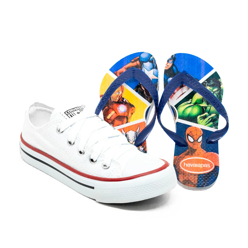 Kit Menino Tênis Infantil All Star + Chinelo Infantil Havaianas Heróis