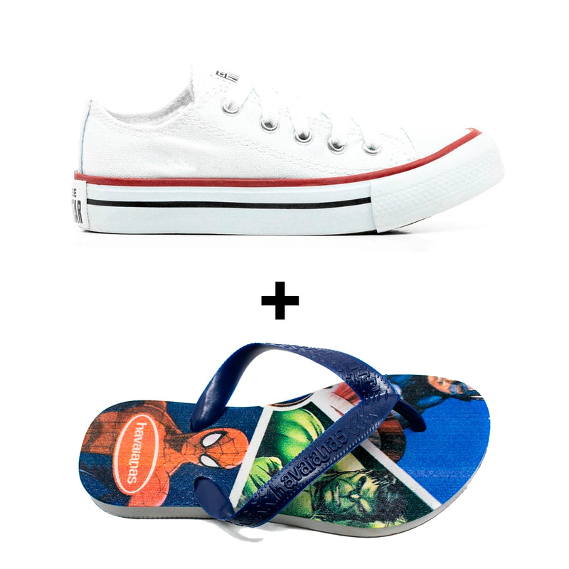 Kit Menino Tênis Infantil All Star + Chinelo Infantil Havaianas Heróis