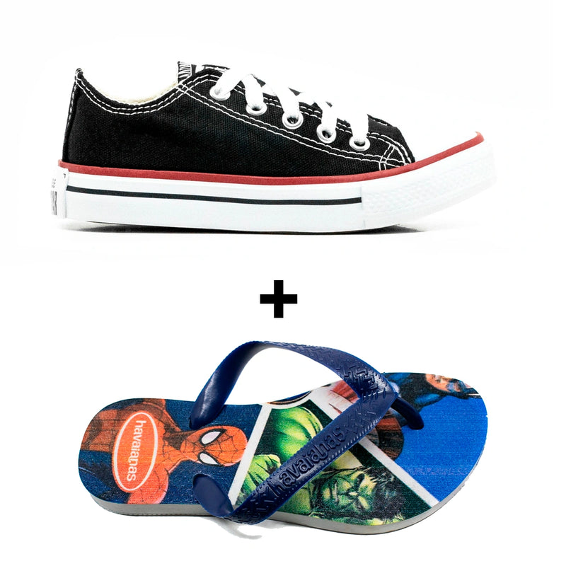 Kit Menino Tênis Infantil All Star + Chinelo Infantil Havaianas Heróis